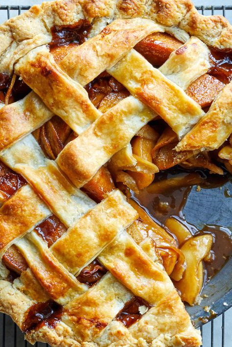 Pear-Pomegranate Pie Recipe - NYT Cooking Pomegranate Pie Recipes, Pomegranate Pie, Paula Deen Apple Pie, Salted Caramel Apple Pie Recipe, Diana Henry, Butternut Squash Pie, Traditional Apple Pie, Thanksgiving Pie Recipes, Salted Caramel Apple Pie