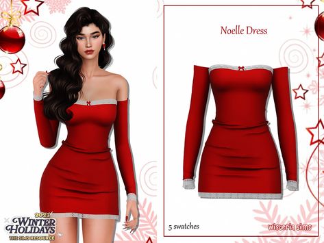 The Sims Resource - Sims 4 - Clothes - WisteriaSims - Noelle Dress Cc Dress, Sims 4 Seasons, Sims 4 Piercings, Christmas City, Sims Clothes, Sims 4 Anime, Xmas Outfits, Fashion Gal, Santa Outfit