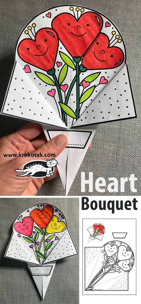 Heart Bouquet Valentine Paper Crafts, Heart Bouquet, Easy Valentine Crafts, Mother's Day Activities, Valentine Coloring Pages, Valentine's Day Crafts For Kids, Valentine Activities, Valentine Crafts For Kids, Valentine Projects