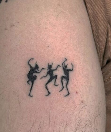 Cursed Tattoo Design, Tiny Scary Tattoos, Southern Goth Tattoo, Trio Tattoo Ideas Friends Funny, Misandry Tattoo, Funky Tattoos Men, Subtle Horror Tattoo, Weird Art Tattoo, Triassic Cuddle Tattoo