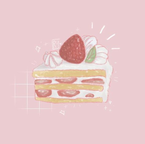 Strawberry Shortcake Reference, Strawberry Shortcake Art Food, Cute Cake Drawing Aesthetic, Strawberry Shortcake Cake Drawing, Strawberry Shortcake Drawing Food, Strawberry Shortcake Drawing Easy, Strawberry Shortcake Sketch, Strawberry Shortcake Doodle, Cute Procreate Drawings Easy