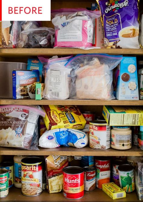 Cluttered Pantry Makeover - Before & After | Kitchn Pantry Apartment, Organize A Pantry, Kitchen Junk Drawer, Junk Organization, Pantry Redo, Diy Pantry Organization, Food Pantry Organizing, Pantry Makeover, Makeover Before And After