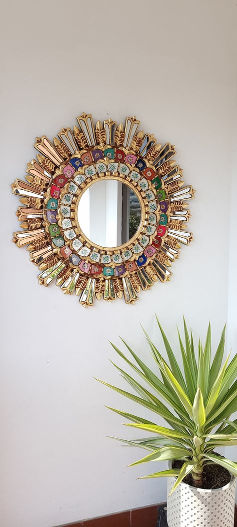 Peruaanse Spiegels Royalty 78 cm Rainbow - Etsy UK Diy Peruvian Mirror, Peruvian Home Decor, Peruvian Interior Design, Peruvian Decor, Peruvian Mirrors, Neon Ocean, Peruvian Mirror, Rainbow Interior, Mirror Decor Ideas