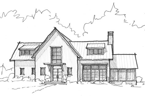 Modern Farmhouse Drawing, Easy Building Sketches, Modern House Drawing Sketches, House Sketch Architecture, House Drawing Sketches, Farmhouse Drawing, Farmhouse Sketch, Modern House Sketch, Dream House Sketch