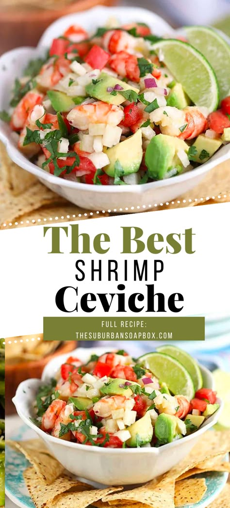 This Easy Shrimp Ceviche recipe is the best dish for summer. Cool, light and refreshing, easy Shrimp Ceviche is made with just a few simple ingredients creating a flavor explosion for your tastebuds. Fresh cooked shrimp, crisp veggies, buttery avocado are all tossed in a light dressing for an easy dish that is great as a dip or a light summer salad. Shrimp And Scallop Ceviche, Ceviche Recipes Shrimp, Best Shrimp Ceviche, Shrimp And Scallop Ceviche Recipe, Seviche Recipes Shrimp, Shrimp Ceviche Salad, Raw Shrimp Ceviche Recipe, Jaiva Recipe Shrimp Ceviche, Best Shrimp Ceviche Recipe