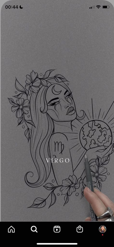 Earthy Goddess Tattoo, Virgo Tattoo Maiden, Maiden Virgo Tattoo, Virgo Earth Tattoo, Virgo Woman Tattoo, Virgo Maiden Tattoo, Maiden Name Tattoos For Women, Nature Goddess Tattoo, Virgo Goddess Tattoo