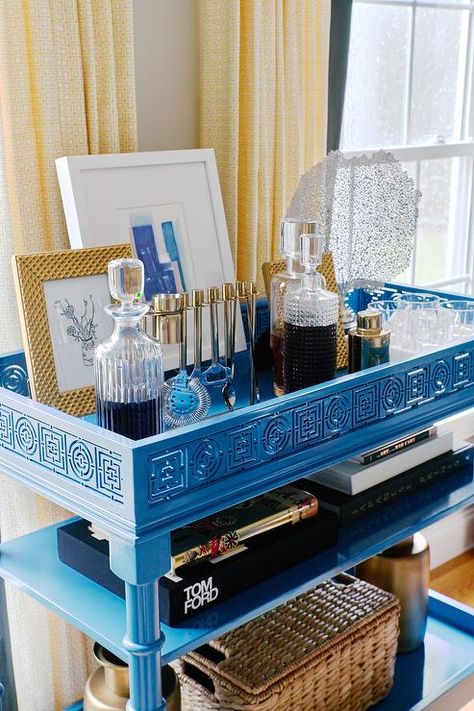 Bamboo Design Ideas, Bar Cart Inspo, Lucite Bar Cart, Acrylic Bar Cart, Kate Marker Interiors, Glass Bar Cart, Bamboo Bar, White Shiplap Wall, Bar Cart Styling