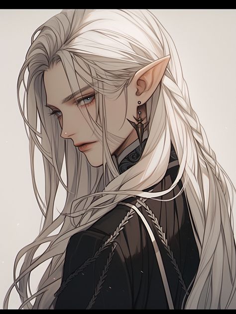 White Haired Elf Male Fantasy Art, White Hair Elf Male, Blonde Elf Male, Elf Male Character Design, Elf Boy Art, Anime Elf Boy, Elf Oc Male, Male Elf Art, White Haired Elf