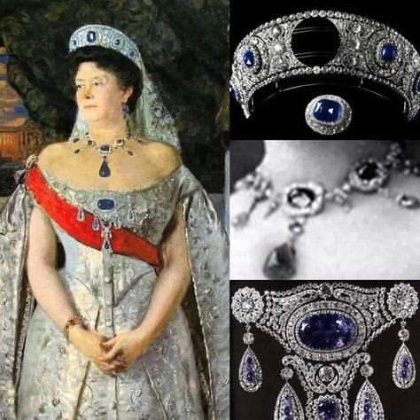 Grand Duchess Vladimir, Sapphire Parure, Charlotte Of Prussia, Sapphire Tiara, Romanov Jewels, Maria Pavlovna, Royal Families Of Europe, Greek Royal Family, Royal Crown Jewels