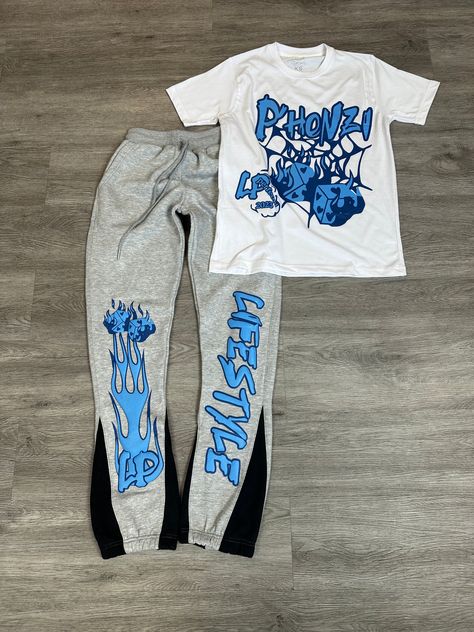 unisex, sold as set Black Men Outfits Swag, Back To School Outfits Men, Guys Fashion Swag, Tuff Fits, Mens Fits, Drip Fits, Graphic Sweatpants, Fashion Sportswear, Men Apparel