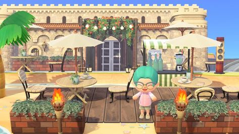 Uno de los restaurantes de mi isla Animal Crossing Bistro Ideas, Animal Crossing Bistro, Animal Crossing Cafe, Acnh Inspiration, Town Ideas, Easy Animals, Acnh Ideas, Outdoor Cafe, Animal Crossing Pocket Camp