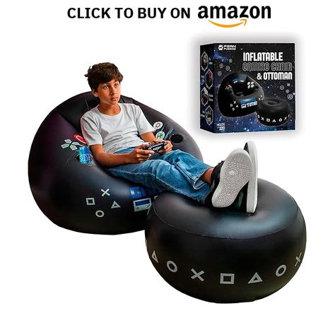 FranFusion Inflatable Gaming Chair for Kids & Teens with Cup Holders and Side Pocket - This Air Bean Bag Game Chair is The Perfect Furniture for Gamer Room Décor (Gaming Time with Ottoman)  #homedesign #homedecor #housedesign #housedecor #room #roomdecor #roomdesign #interior #design #home #house #furniture #decor #bedroom #kitchen #livingroom Inflatable Bean Bag Chair, Kids Hangout Room, Bean Bag Game, Bean Bag Games, Cozy Ideas, Hangout Room, Inflatable Furniture, Gaming Room Decor, Game Chair