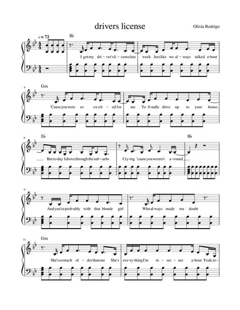 Download and print in PDF or MIDI free sheet music for Driver's License by Olivia Rodrigo arranged by VeeraMatilda for Piano (Solo) Pop Songs Flute Sheet Music, Violin Pop Sheet Music, Piano Sheet Music Olivia Rodrigo, Easy Pop Piano Sheet Music, Piano Sheet Music Letters Pop Songs, Olivia Rodrigo Piano Notes, Clarinet Sheet Music Pop Songs, Olivia Rodrigo Piano Sheet Music, Easy Sheet Music For Piano