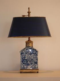 Chinoiserie Lighting, Blue And White Lamp, Chinoiserie Lamp, White Lamps, Porcelain Lamps, Black Lampshade, Blue White Decor, Blue And White Vase, Antique Chest