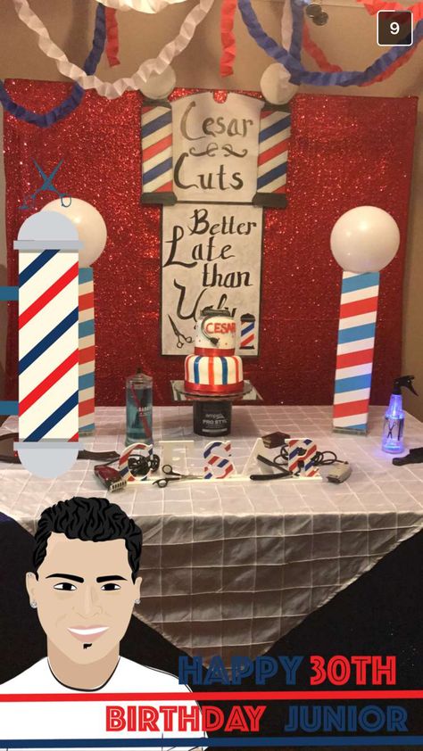 Barber Birthday Party Ideas, Barber Theme Party Ideas, Barber Graduation Party Ideas, Bday Decor, Barber Shop Decor, Happy 30th Birthday, Shop Decor, Trunk Or Treat, 20th Birthday