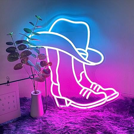 Cowboy Boots Neon Sign is the perfect wall decoration for your home. if you like western culture, if you like Cowboy Bootsneon light style, you can set up led neon sign for Cowboy Boots . Please enjoy Alphabet Neon! Having your own unique cool neon sign has never been easier! It can make your living room dreamy and warm, and make simple life colorful and interesting. The pink neon light is very eye-catching, especially in the dark. Pink Led Sign, Led Sign Bedroom, Neon Room Decor, Pink Neon Lights, Cool Neon Signs, Pink Neon Sign, Neon Room, Western Culture, Cowgirl Party