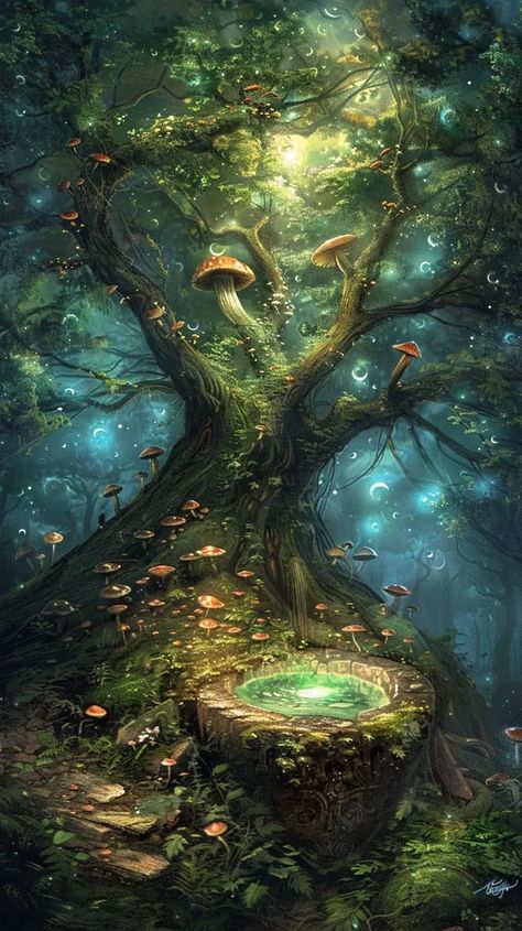 The image is a beautiful depiction of a forest. The trees are tall and majestic, and the leaves are a lush green ->> more details in ai-img-gen.com Illustration Prompts, Underwater City, The Human Experience, Grimm Fairy Tales, Mystical Forest, Fairy Tale Characters, Art And Illustration, Magical Forest, Human Experience