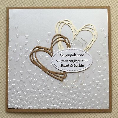 Handmade Personalised Kraft Engagement Card - Hearts | eBay Homemade Wedding Cards, Embossed Cards Handmade, Engagement Cards Handmade, Handmade Greeting Card Designs, Wedding Shower Cards, Wedding Day Cards, Engagement Card, Wedding Cards Handmade, Embossed Cards