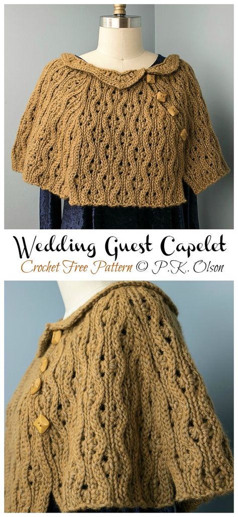 Wedding Guest Capelet Crochet Free Pattern - Crochet & Knitting Cape Pattern Free, Caplet Pattern, Capelet Crochet, Bolero Haken, Capelet Knitting Pattern, Crochet Capelet Pattern, Crochet Caplet, Crochet Cape Pattern, Capelet Pattern