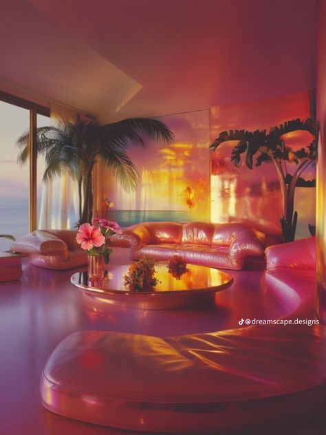 80s Apartment Aesthetic, 80s Home Aesthetic, Sunset Villa, Miami Mansion, 80s Interior Design, Cluster House, 80s Home, 80s Interior, Decor Pad