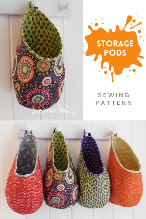 Giant Storage Pods sewing pattern - Sew Modern Bags Quilted Storage Pods Free Pattern, Free Storage Pod Patterns, Pod Bag Pattern Free, Hanging Basket Sewing Pattern, Hanging Pouch Bag Pattern, Bubble Basket Bag Pattern Free, Hanging Storage Pods, Hanging Storage Bags Diy, Bubble Basket Bag Pattern