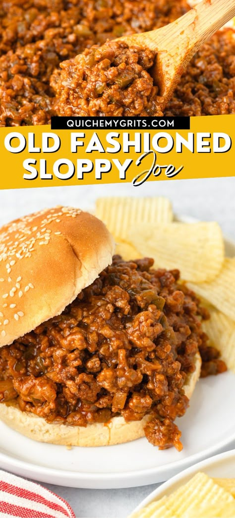 Two photos depicting Sloppy Joes. Cheeseburger Sloppy Joes, Best Sloppy Joe Recipe, Sloppy Joe Recipes, Sloppy Joe Recipe Easy, Homemade Sloppy Joe Recipe, Sloppy Joes Sandwich, Sloppy Joes Easy, Sloppy Joe Sauce, Sloppy Joe Recipe