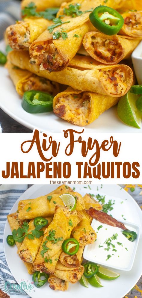 If you're a fan of spicy food, then you're in for a treat with these jalapeno cream cheese taquitos! Crafted from a delicious blend of creamy cheese and tangy jalapenos, these taquitos balance spice and smoothness to perfection. Wrapped in a crispy shell, each bite delivers a burst of flavor that's both satisfying and mouth-watering. Perfect for gatherings or a cozy night in, these tasty taquitos are sure to win over anyone looking for a unique and flavorful snack. Cream Cheese Taquitos, Cheese Taquitos, Cream Cheese Jalapeno Poppers, Jalapeno Cream Cheese, Baked Taquitos, Taquitos Recipe, Pizza Appetizers, Spicy Cheese, Chicken Taquitos