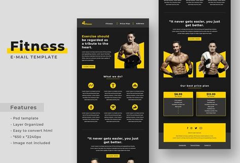 Fitness gym body workout newsletter emai... | Premium Psd #Freepik #psd #business #fitness #marketing #gym Fitness Marketing, Mail Template, Email Newsletter Template, Body Training, Email Template, Email Templates, Body Workout, Fitness Gym, Gym Workouts