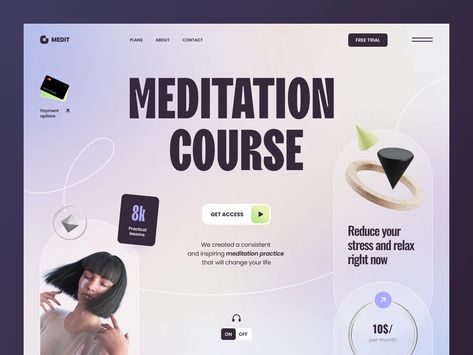 Medit Website by Halo UI/UX for Halo Lab 🇺🇦 on Dribbble Meditation Website, Learning Web, Portfolio Website Template, Professional Website Design, Website Header, Tracking App, Chrome Extension, Mobile Responsive, Web Layout Design