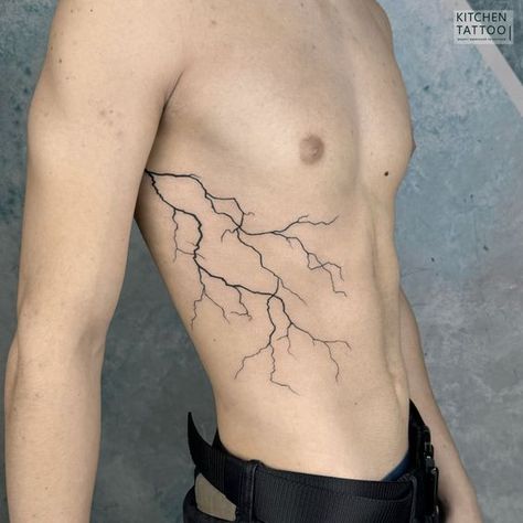 Lightnight Bolt Tattoo, Neuron Tattoo, Side Body Tattoos, Blitz Tattoo, Waist Tattoo, Thigh Tattoo Men, Rib Tattoos For Guys, Storm Tattoo, Lightning Bolt Tattoo