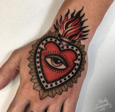 Traditional Tattoo Eye, Heart Tattoo Ideas, Tattoo Ideas With Meaning, Traditional Heart Tattoos, Heart With Eyes, All Seeing Eye Tattoo, Tattoo Sleeve Filler, Sacred Heart Tattoos, Traditional Style Tattoo