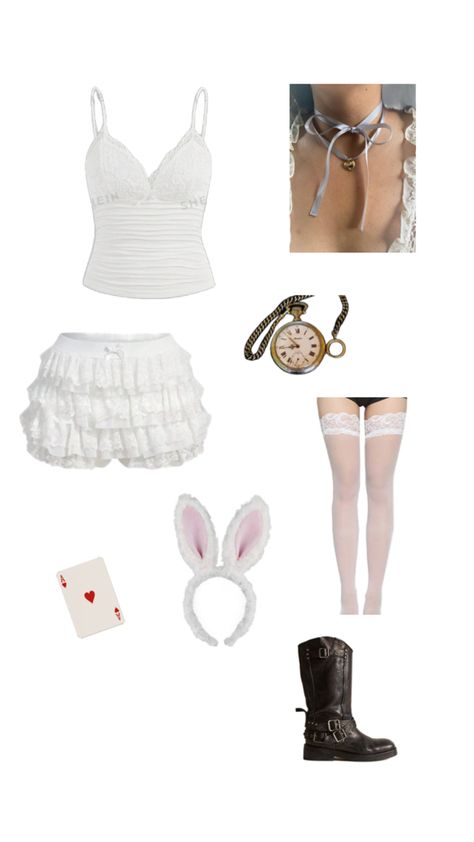 White Rabbit Costumes, Rabbit Halloween, Bunny Halloween Costume, Rabbit Clothes, Rabbit Costume, Pretty Halloween Costumes, Angel Outfit, Bunny Costume, Bunny Outfit