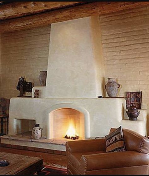 Spanish Style Exterior Paint Colors, Adobe Fireplace, Spanish Style Exterior, Rumford Fireplace, New Mexico Homes, Adobe Home, Fireplace Set, Southwestern Home, Adobe House