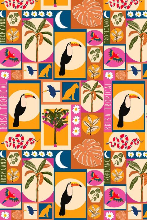 Tropical Animals, Arte Inspo, Tropical Art, Tropical Pattern, Art And Illustration, Pattern Illustration, 로고 디자인, Wall Collage, Pattern Art