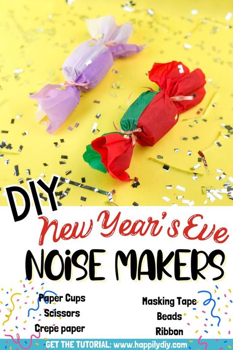 DIY Noise Makers Noisemakers Diy, Diy Noise Makers, Clock Strikes Midnight, New Years Eve Games, Noise Maker, Ring In The New Year, New Year's Crafts, New Year's Eve Party, Noise Makers