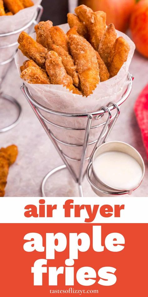 This easy air fryer apple fries recipe with cinnamon sugar coating is delicious year-round, but will become a fall favorite. Ready in about 30 minutes. Air Fryer Apple Fries, Apple Fries, Air Fryer Recipes Dessert, Apple Recipes Healthy, New Air Fryer Recipes, Air Fryer Recipes Snacks, Fall Fruit, Apple Recipes Easy, Air Fried Food