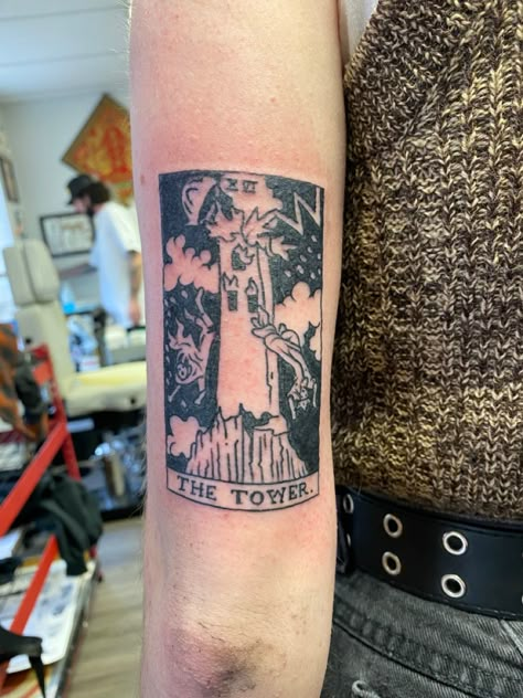 Tarot Card Tattoo Tower, The Tower Tarot Card Tattoo, American Traditional Tarot Card Tattoo, The Tower Tattoo, The Tower Tarot Tattoo, Tower Tarot Tattoo, Tower Tarot Card, The Tower Tarot Card, The Tower Tarot