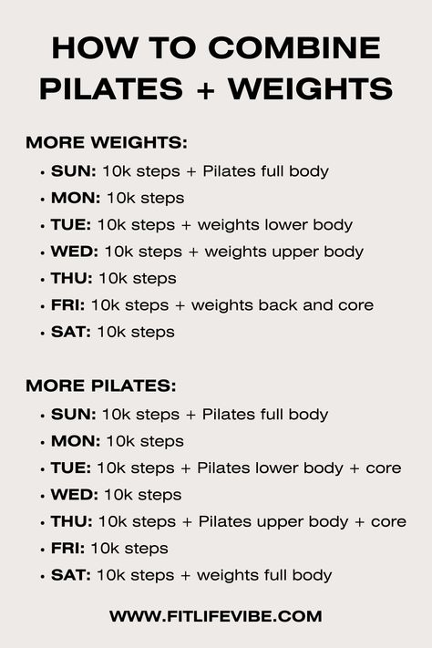 Elevate Your Fitness Routine with the Perfect Blend of Pilates and Weights! 💪✨ Learn the art of combining these two powerhouse workouts for maximum results in our latest article. 🏋️‍♀️🧘‍♀️ #Pilates #StrengthTraining #WorkoutTips Pilates And Strength Training Schedule, Pilates And Weight Training Schedule, Pilates Weights Workout, Pilates With Weights, Pilates Workout Schedule, Pilates Weights, Weight Lifting Schedule, Pilates Results, Basic Gym Workout