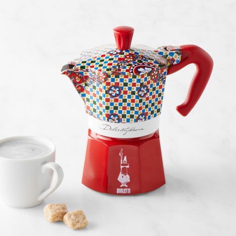 Enjoy the functional artistry of Italian icons Bialetti and Dolce & Gabbana. Originally created in 1933, the revolutionary angular pot becomes an eye-catching statement with vibrant motifs inspired by Sicilian folklore. This Italian-made piece is crafted of durable aluminum with a stay-cool handle and knob. A great gift, the collectible pot helps you make rich, aromatic espresso in just a few minutes. Combines iconic Bialetti silhouette with Dolce & Gabbana design. Handle and knob stay cool on s Bialetti Moka, Italian Traditions, Moka Pot, Italian Coffee, Espresso Maker, Cooktops, Induction Cooktop, Coffee Gifts, Glass Ceramic