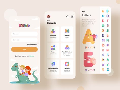 Kidzoo App on Behance Kids App Design, App Development Design, Kids Learning Apps, Kids Web, App Interface Design, App Design Inspiration, App Interface, App Logo, Kids App