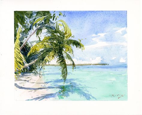 Tree Watercolor Painting, Palm Trees Painting, Watercolor Beginner, Florida Art, Watercolor Ocean, Watercolour Inspiration, Beach Watercolor, Watercolor Painting Techniques, 수채화 그림