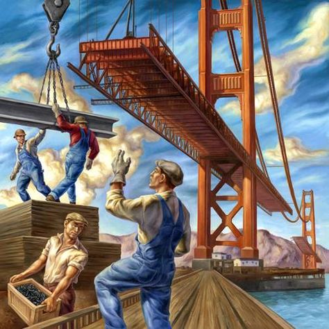 Painting Of Men, Industrial Paintings, Deco Interiors, Oil Platform, San Francisco Art, Mosaic Murals, Iron Horse, American Painting, Industrial Art