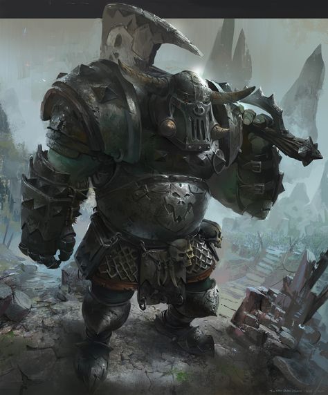 ArtStation - Orc Warhammer total war fanart, Ignacio Bazan Lazcano Black Orcs, Orc Armor, Warhammer Fantasy Roleplay, Art Cyberpunk, Illustration Fantasy, Dnd Monsters, Fantasy Battle, Warhammer Art, Warhammer 40k Artwork