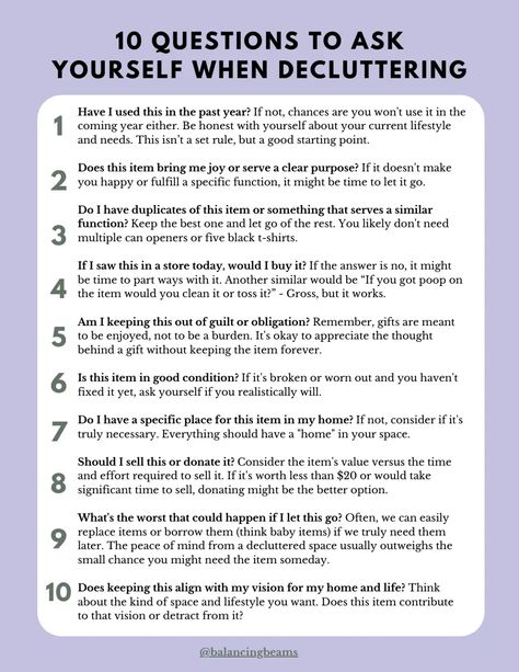 10 Questions to ask yourself when decluttering (1).pdf Declutter Questions, Decluttering Questions, Questions To Ask Yourself, Be Honest With Yourself, Ask Yourself, Questions To Ask, Declutter, Letting Go, Are You Happy