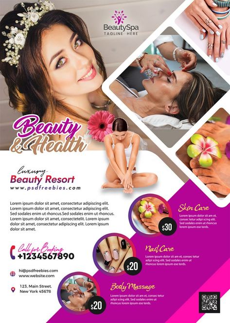 Download Free Beauty Spa Hair Salon Flyer PSD Template. This Beauty Spa Hair Salon Flyer PSD Template is a unique & stylish flyer for hair salons, beauty salon, beauty parlours and spas. Quickly and easily create high-impact advertisements for your Beauty Salon business with this easy to use and customizable free flyer template psd. Beauty Spa Hair Salon Flyer PSD Template is print ready free flyer template includes a 300 dpi print ready CMYK file. All main elements are editable and customizable Hair Dressing Flyer Design, Creative Flyer Design Ideas Layout, Hair Salon Flyer Design, Beauty Parlor Poster, Saloon Flyer Design, Beauty Parlour Poster, Beauty Parlour Poster Design, Beauty Salon Poster Design, Spa Flyer Design