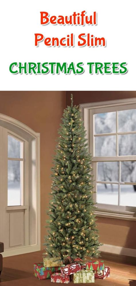 Best Pencil Slim Christmas Trees | Stunning green, white, tinsel or flocked slim Christmas trees that are perfect for corners, staircases, small rooms/apartments and everywhere else you need easy Christmas decorations. Pencil Trees Decorating Ideas, Slim Christmas Trees, Decorate Christmas Tree, White Tinsel, Fake Christmas Trees, Happy Christmas Day, Slim Tree, Slim Christmas Tree, Pencil Trees