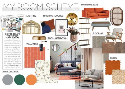 Mood boards: how create a mood board for colour scheming | Real Homes Mood Boards Product Design, Mood Board Architecture, Moodboard Interior Design, Mood Board Ideas, Living Room Mood Board, Interior Magazine, Room Mood Board, Modern Style Living Room, Mood Board Interior