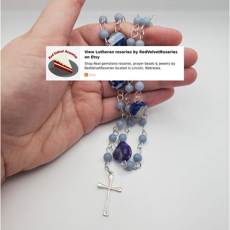 ELCA Lutheran rosary made of angelite gemstones and millefiori beads. Millefiori Beads, Protestant Prayer Beads, Lincoln Nebraska, Miraculous Medal, Prayer Beads, Beads Jewelry, Rosary, Copper Wire, Nebraska