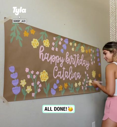 Happy Birthday Brown Paper Sign, Brown Paper Banner Birthday, Painted Signs On Brown Paper, Happy Birthday Sign Diy Poster, Happy Birthday Signs Diy, Diy Birthday Poster, Diy Happy Birthday Sign, Birthday Signs Diy Poster, Painted Banner Ideas