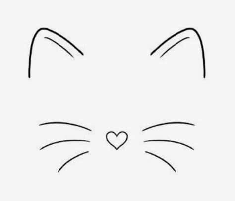 Cat Ears Tattoo Simple, Easy Cat Face Drawing, Cat Head Tattoo Outline, Cat Face Outline Tattoo, Cat Face Drawing Simple, Cat Face Tattoo Simple, Cat Nose Tattoo, Cat Doodle Tattoo, Cat Face Doodle